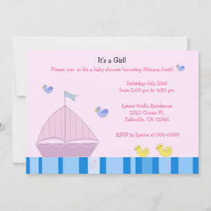 Nautique Voilier Baby Girl Douche Invitation