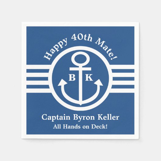 Nautisch 40e verjaardagsfeest voor kapitein of stu servetten (Voorkant)