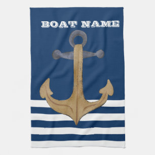 Nautisch,  Anchor Navy Blue Striped Theedoek