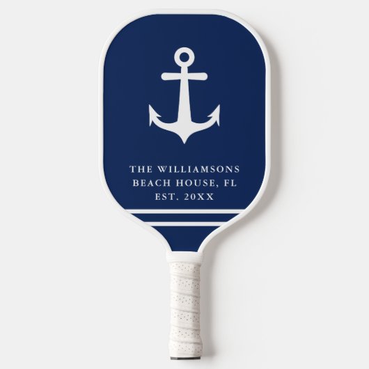 Nautisch anchor Navy Blue White Beach Pickleball Paddle (Voorkant)