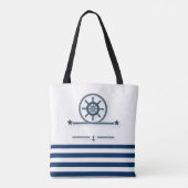 Nautisch, Anchor, Rope Navy Blue Stripes Draagtas (Achterkant)