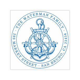 Nautisch anker aangepaste familienaam & retouradre zelfinktende stempel