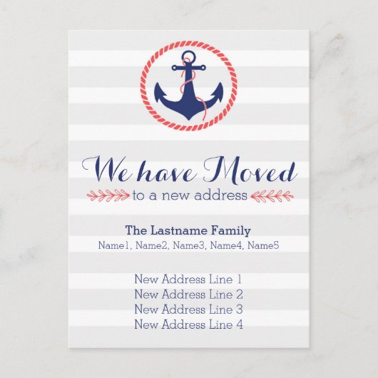 Nautisch anker adreswijziging aankondigingskaart (Voorkant)