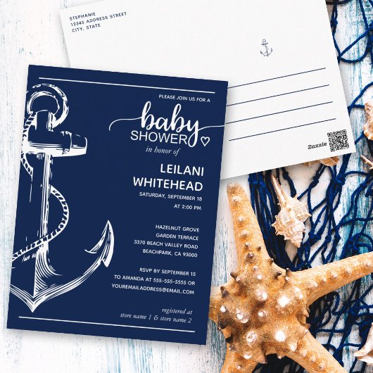nautisch anker Baby shower marineuitnodiging Briefkaart