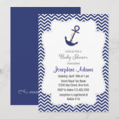 Nautisch Anker Baby shower Uitnodiging Navy Blue (Voorkant / Achterkant)
