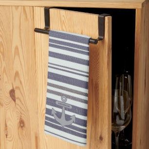 Nautisch Anker Blauw Denim & Wit Theedoek
