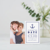 Nautisch Anker Blauw Huwelijk Verander de Datum Aankondigingskaart (Staand voorkant)