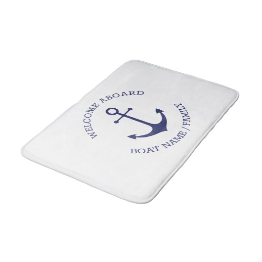 Nautisch anker blauw wit, welkom aan boord badmat (Gekanteld)