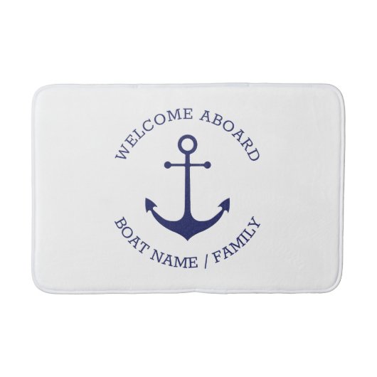 Nautisch anker blauw wit, welkom aan boord badmat (Voorkant)
