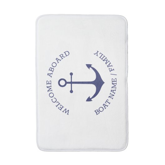 Nautisch anker blauw wit, welkom aan boord badmat (Voorkant Verticaal)