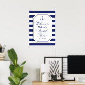 Nautisch anker blauwe streep groot Vrijgezellenfee Poster (Thuiskantoor)
