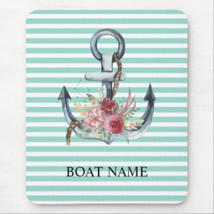 Nautisch, Anker Bloemen Mintgroene Strepen Muismat
