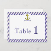 Nautisch anker Blue Stripe Trouwtafel Nummer Briefkaart (Voorkant / Achterkant)
