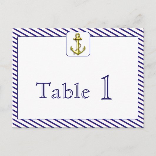 Nautisch anker Blue Stripe Trouwtafel Nummer Briefkaart (Voorkant)