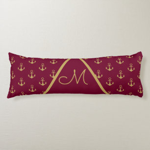 Nautisch Anker Bourgondië Rood Monogram Lichaamskussen