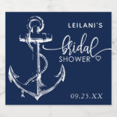 Nautisch anker Bruidsborrel Navyblauw Sparkling Wijnetiket (Enkel label)