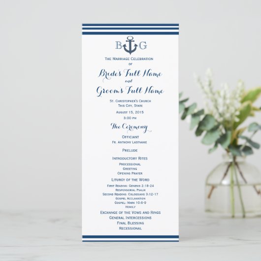 Nautisch anker bruiloft programma (Staand voorkant)