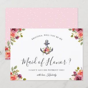 Nautisch anker Chic Floral Be My Maid of Honor Kaart