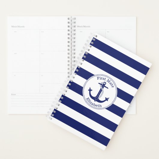 Nautisch Anker Eerste Mate Navy Blauwe Streep Planner (Display)