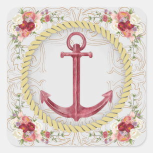 Nautisch anker en Floral roseate Vierkante Sticker