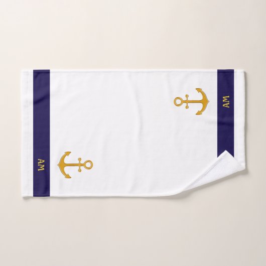 Nautisch anker en kalligrafie op wit en marineblau bad handdoek (Handdoek)