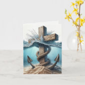 Nautisch anker en kruis in oceaanwater kaart (Gele Bloem)