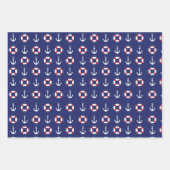 Nautisch anker- en scheepswielpatroon op blauw van inpakpapier vel (Voorkant 3)