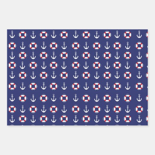 Nautisch anker- en scheepswielpatroon op blauw van inpakpapier vel (Voorkant 3)