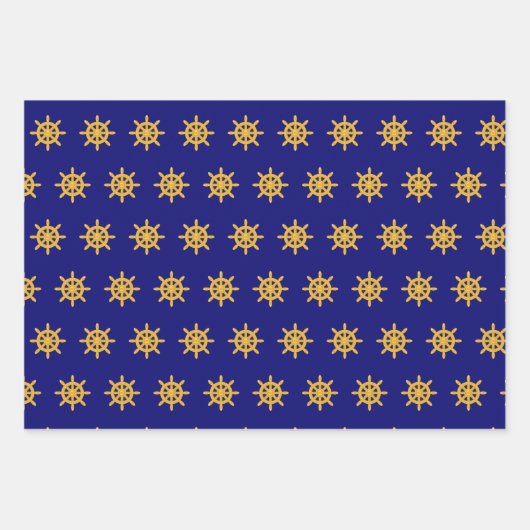 Nautisch anker- en scheepswielpatroon op blauw van inpakpapier vel (Voorkant)
