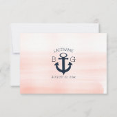 Nautisch anker en touw bruiloft reactie Blush RSVP Kaartje (Achterkant)