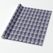 Nautisch anker en touw in blauw en wit cadeaupapier (Uitgerold)
