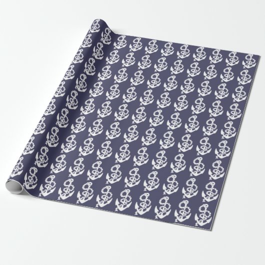 Nautisch anker en touw in blauw en wit cadeaupapier (Uitgerold)