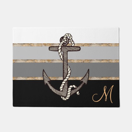 Nautisch anker en touw (zwart verloop/monogram) deurmat (Voorkant)