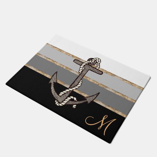 Nautisch anker en touw (zwart verloop/monogram) deurmat (Schuin)