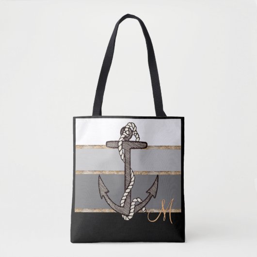 Nautisch anker en touw (zwart verloop/monogram) draagtas (Voorkant)