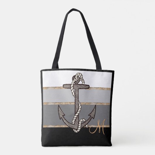 Nautisch anker en touw (zwart verloop/monogram) draagtas (Achterkant)