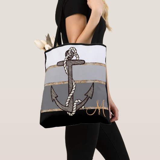 Nautisch anker en touw (zwart verloop/monogram) draagtas (Dichtbij)