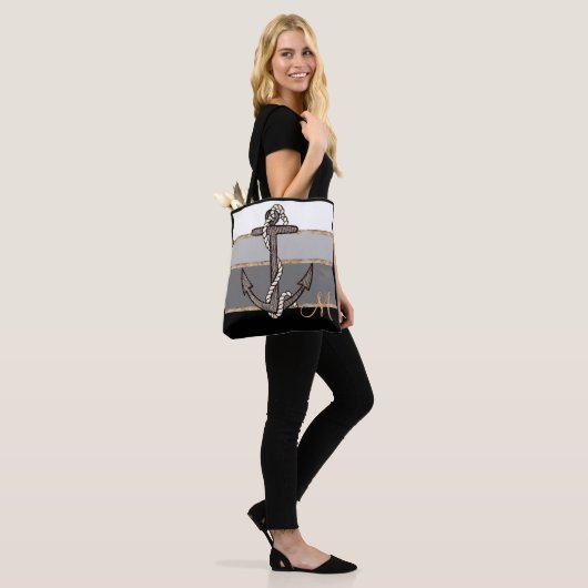 Nautisch anker en touw (zwart verloop/monogram) draagtas (Op model)