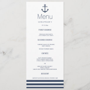 Nautisch Anker & Gestreept Bruiloft Diner Menu Kaa