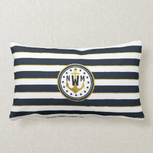Nautisch Anker in Marine & Goud Kussen