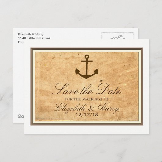 Nautisch anker ingelijst papier Sla de datum op Aankondigingskaart (Voorkant / Achterkant)