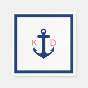 Nautisch anker Initialen Eenvoudige grens bruiloft Servetten