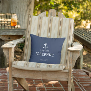 Nautisch anker kompas marineblauw gepersonaliseerd buitenkussen