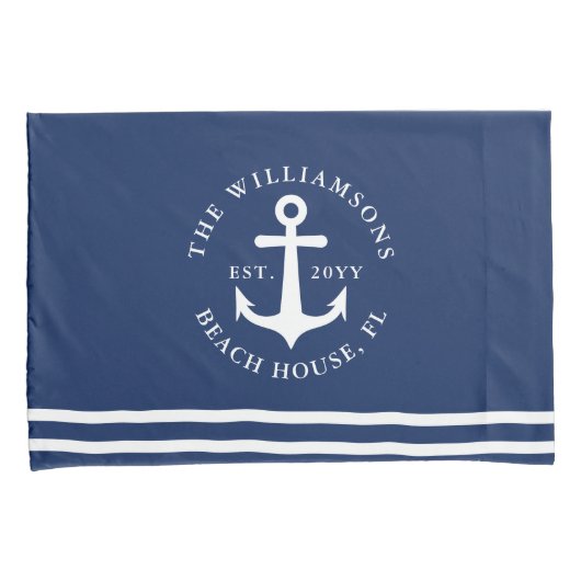 Nautisch Anker Licht Navy Blauw en Wit Kussensloop (Voorkant-Rechts)