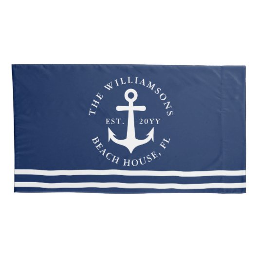 Nautisch Anker Licht Navy Blauw Wit Koning Maat Kussensloop (Achterkant-Rechts)