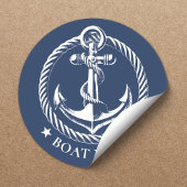 Nautisch Anker Logo Navy Blauwe Bootnaam Ronde Sticker