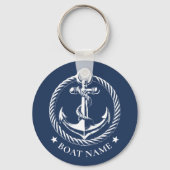 Nautisch Anker Logo Navy Blauwe Bootnaam Sleutelhanger (Achterkant)
