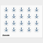 Nautisch anker marine blauw dank u strand bruiloft ronde sticker (Vel)