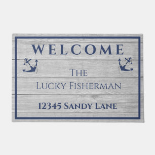 Nautisch Anker Marine Blauw Grijs Houten Boot   St Deurmat