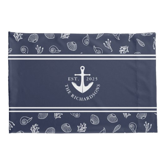 Nautisch Anker Marine Blauw Wit Custom Name Kussensloop (Achterkant-Rechts)